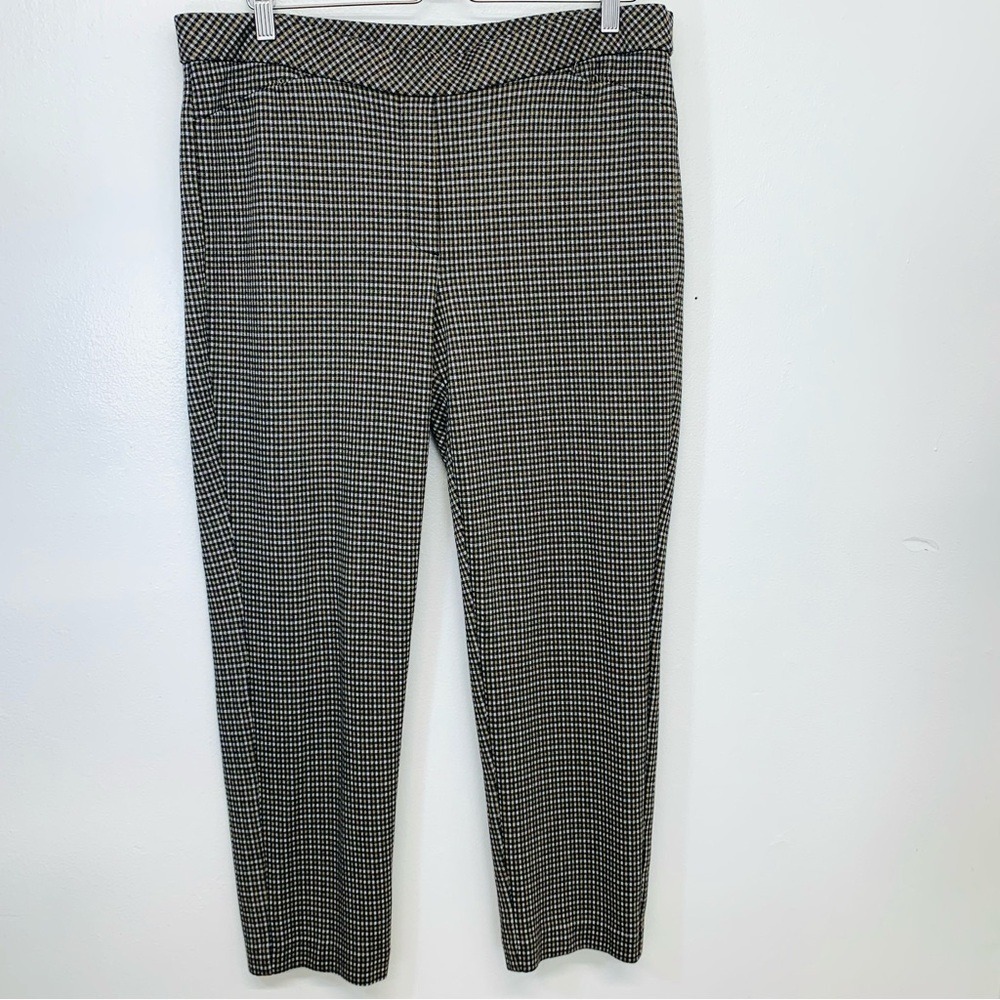 J Jill Ponte Slim Leg Pull‎ On Pants Brown Plaid Woman XL Petite Stretch Pockets